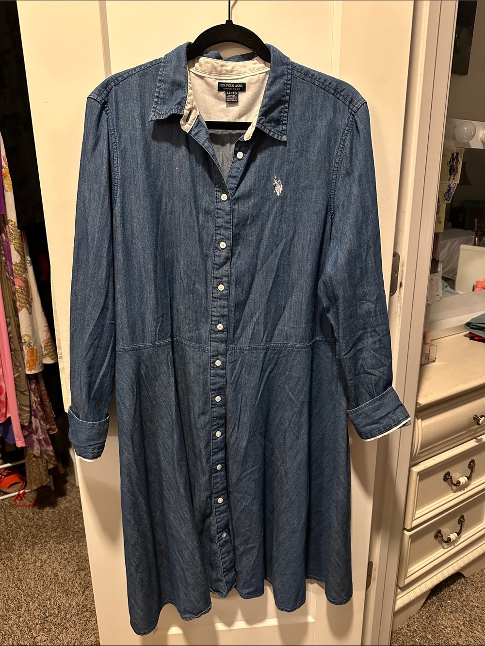 NWOT U.S. Polo Assn. Women's Long Sleeve Denim Shirt Dress